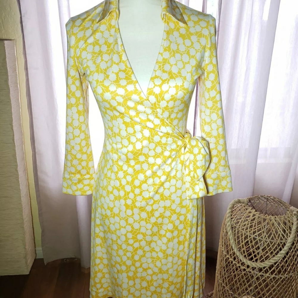 Diane Von Furstenberg Silk Wrap Dress with Plunge Neckline